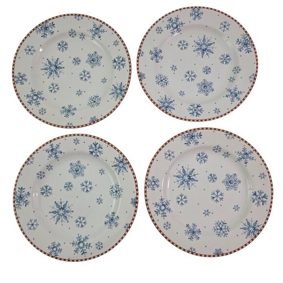 Sakura Debbie Mumm Snowflake 8” Stoneware Salad Luncheon Plates – Set of 4 - Picture 1 of 16